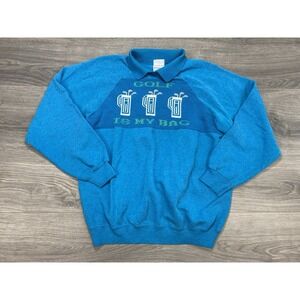 Vintage Hanes Golf Men's Blue Cotton Pullover Sweater Size L Golf It's My Bag